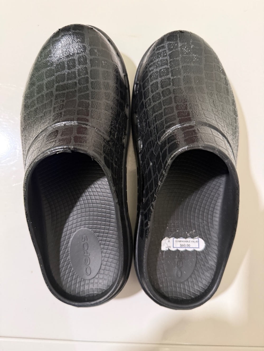 OOFOS Unisex Black Croc-Embossed Slip-On Clog W6/M4 - Picture 9 of 9